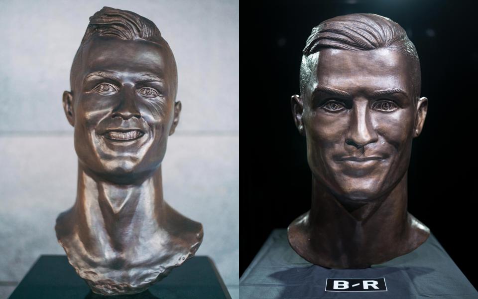 تمثال رونالدو قبل وبعد التعديل
