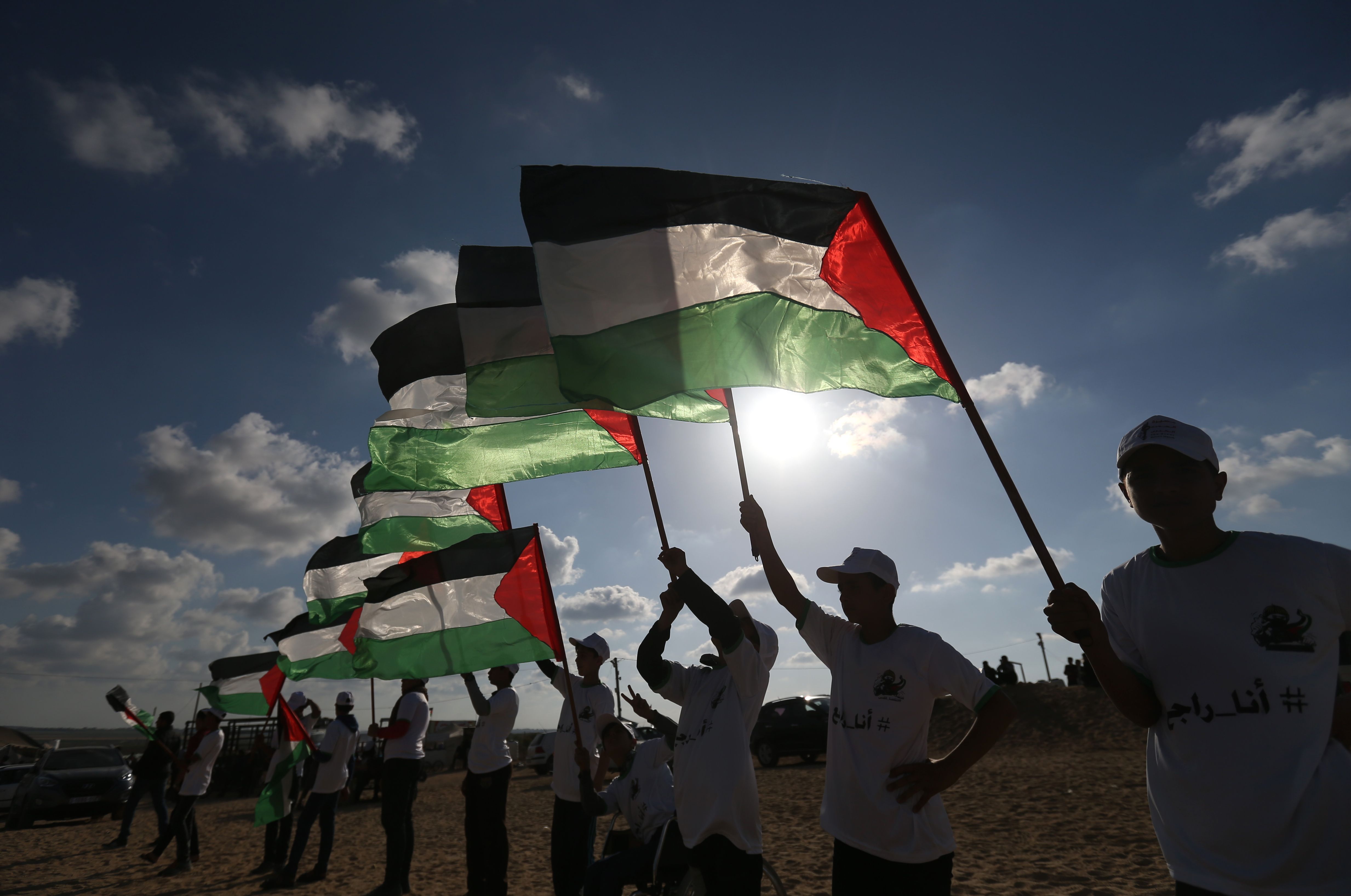 فلسطينيون يشاركون بجمعة الأعلام