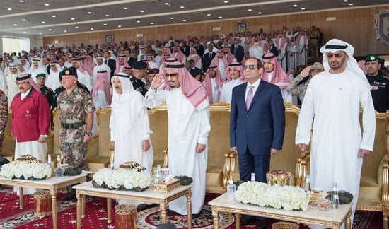 الرئيس السيسى والملك سلمان والقادة العرب خلال تدريب درع الخليج