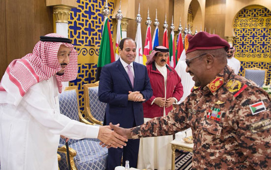 الملك سلمان والرئيس السيسى يصافحان القادة قبل انطلاق تدريب درع الخليج