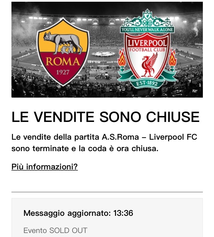 روما يعلن بيع جميع تذاكر مباراة ليفربول