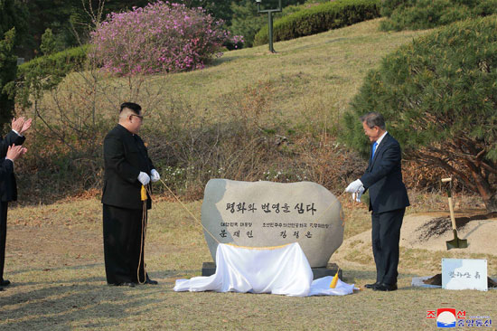 زعيما الكوريتين يزيحان الستار عن صخرة تحمل اسميهما