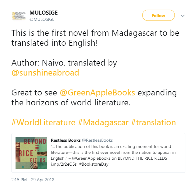 ترجمة أول رواية من مدغشقر للغة الإنجليزية احذر تاريخ المؤامرات