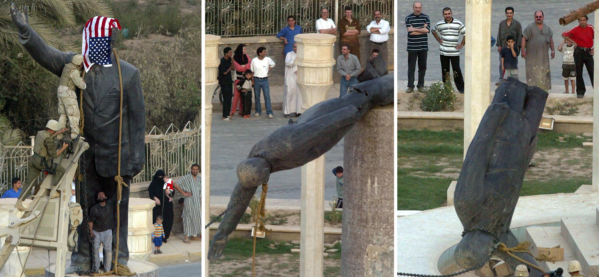 إسقاط تمثال صدام حسين فى بغداد