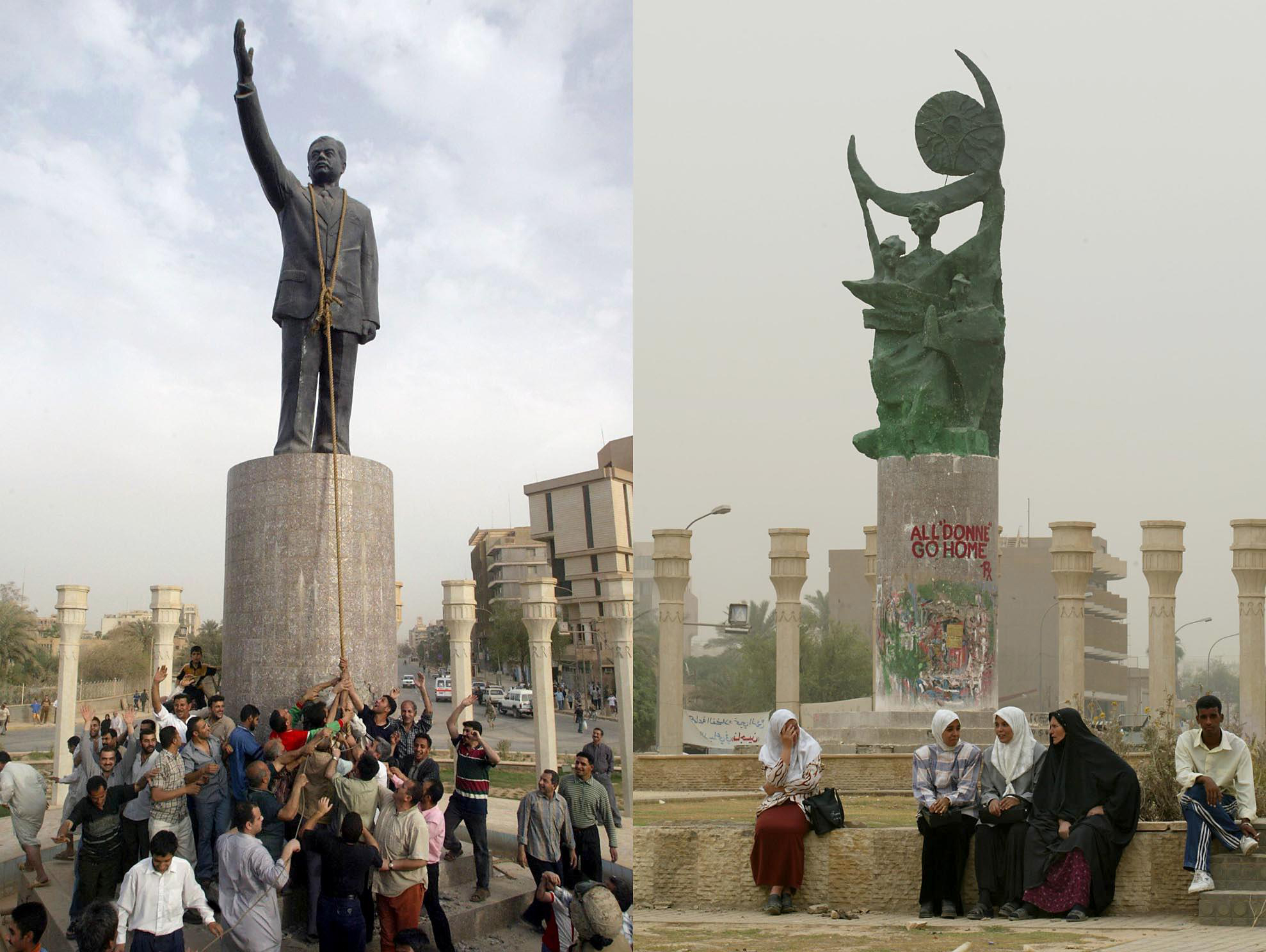15 عاما على سقوط بغداد القوات الأمريكية والبريطانية تستهدف العاصمة العراقية بـ1000 طلعة جوية سميت بـ الصدمة والرعب وأول معركة ضد الحرس الجمهورى تقع نهاية مارس 2003 والمارينز أسقطوا تمثال صدام حسين