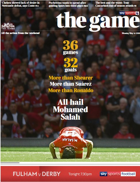 محمد صلاح يتصدر غلاف صحيفة التايمز الانجليزية