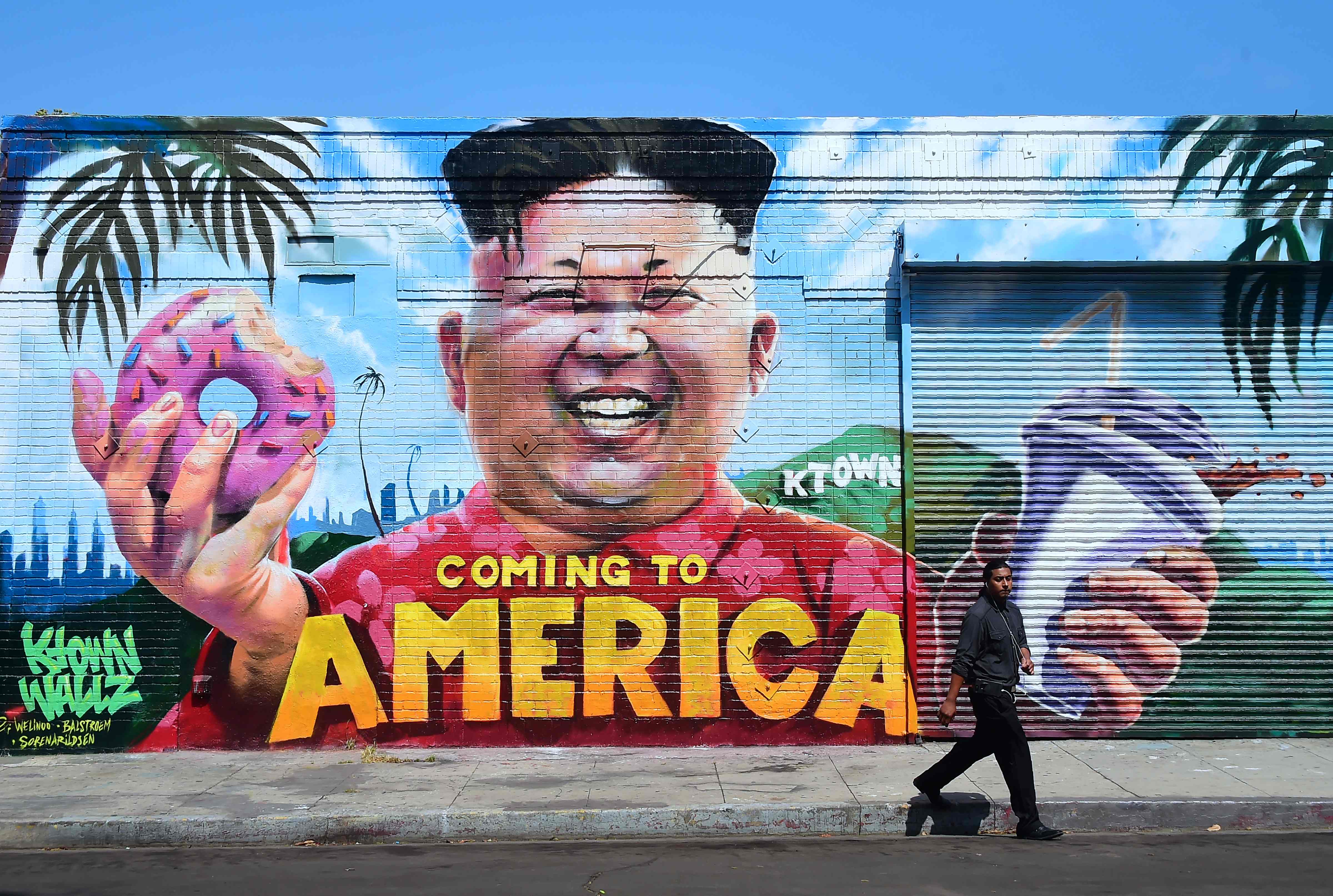 جدارية فى لوس أنجلوس تدعو زعيم كوريا الشمالية لزيارة أمريكا