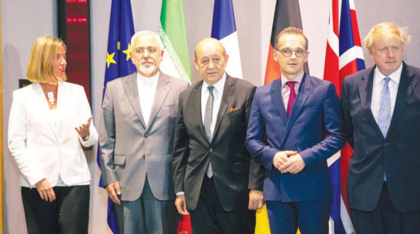 وزراء خارجية بريطانيا وألمانيا وفرنسا وإيران مع موغيريني بعد الاجتماع