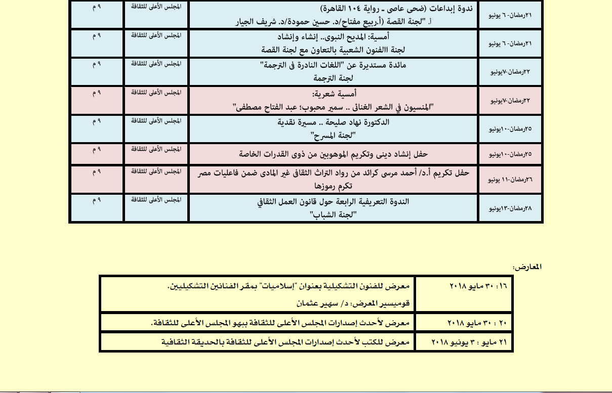 جدول فعاليات المجلس الأعلى للثقافة خلال شهر رمضان (12)