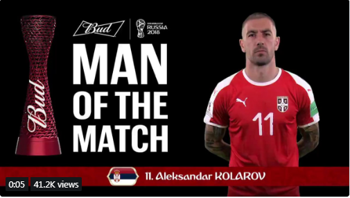 كولاروف أفضل لاعب فى مباراة صربيا كوستاريكا
