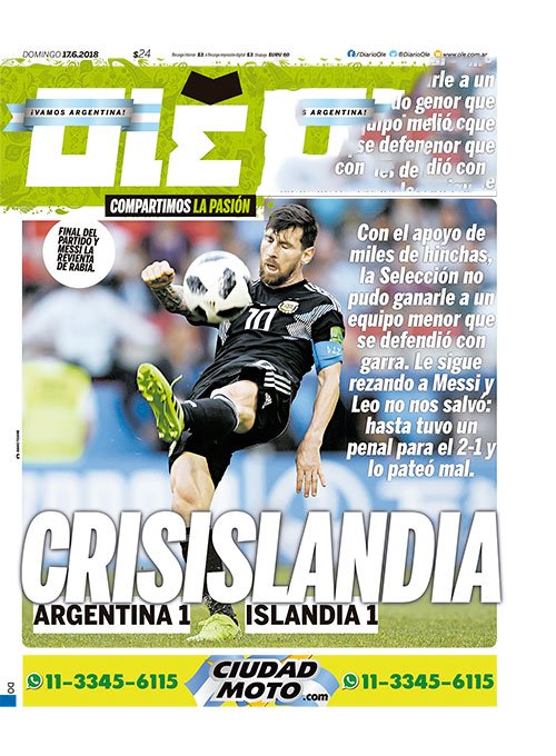 غلاف صحيفة أوليه الارجنتينية