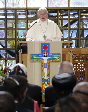 بابا الفاتيكان يلقى كلمة فى مجمع الكنائس العالمى بسويسرا