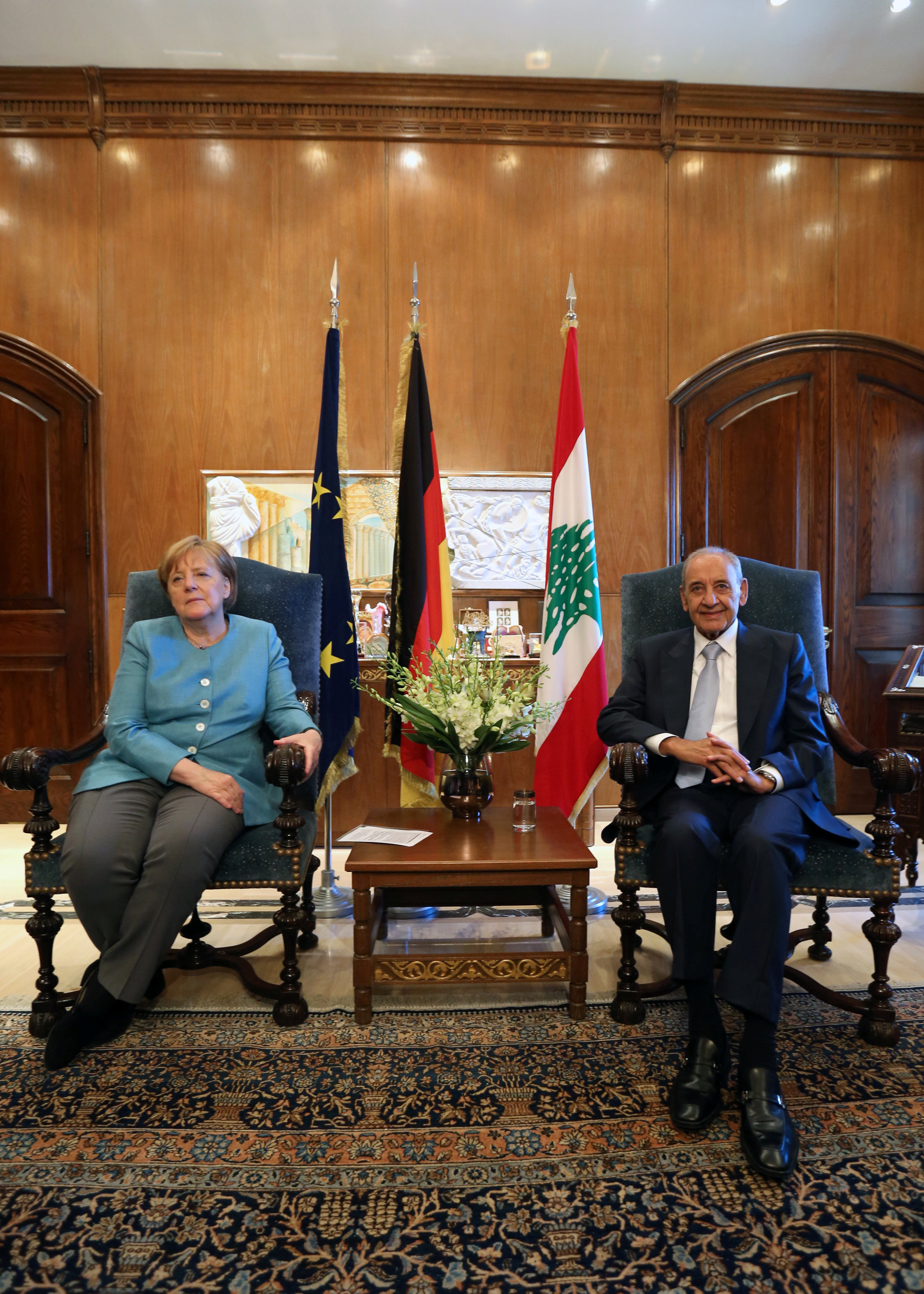 ميركل مع رئيس مجلس النواب اللبنانى نبيه برى