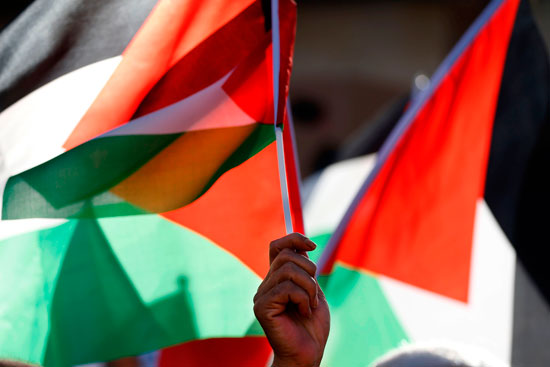 أعلام فلسطين فى مظاهرة برام الله