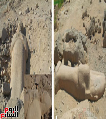 تماثيل-اوزوريه-لرمسيس-الثانى-فى-محجر-الطلاينه-بأسوان-ملقاه-على-الأرض