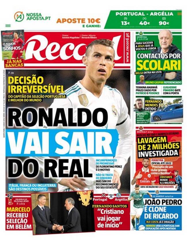 غلاف صحيفة ريكورد البرتغالية