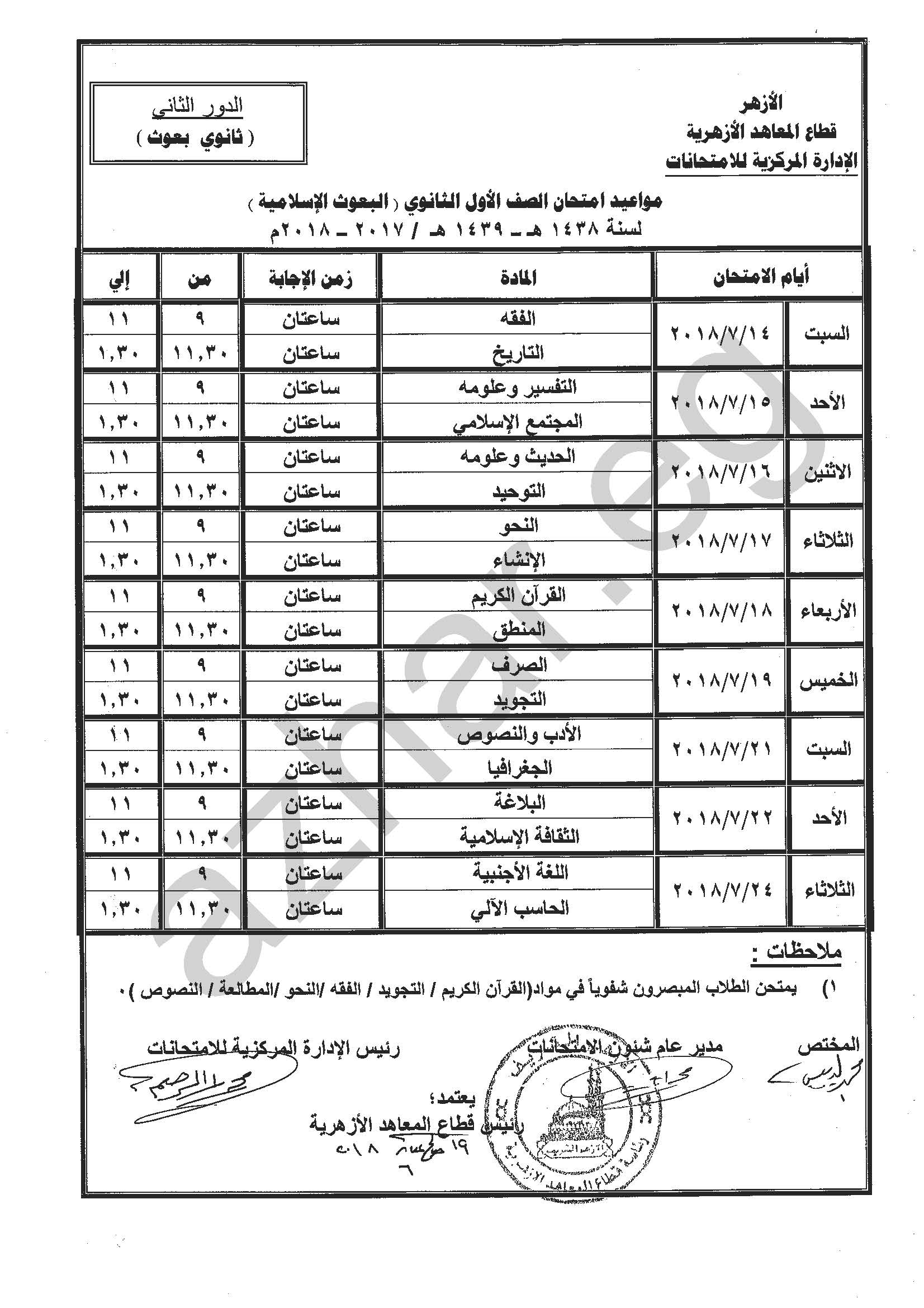 الصف الأول الثانوي - بعوث