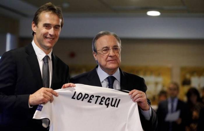 جولين لوبيتيجي مع رئيس ريال مدريد بيريز