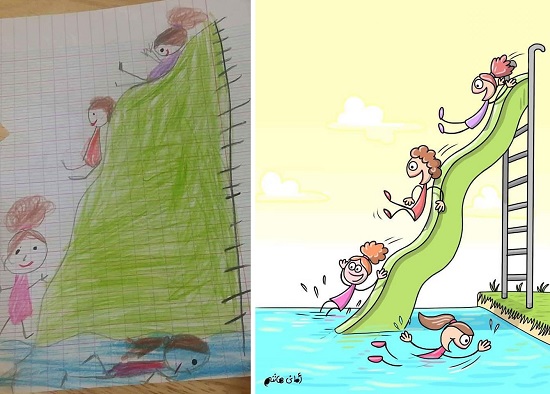 رسمة طفلة حولتها الفنانة أمانى هاشم إلى رسم كارتون