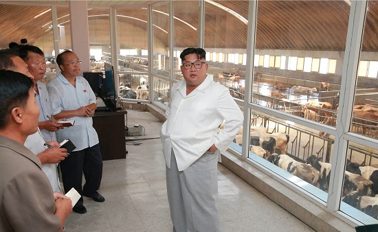 زعيم كوريا الشمالية بصحبة عدد من المسئولين