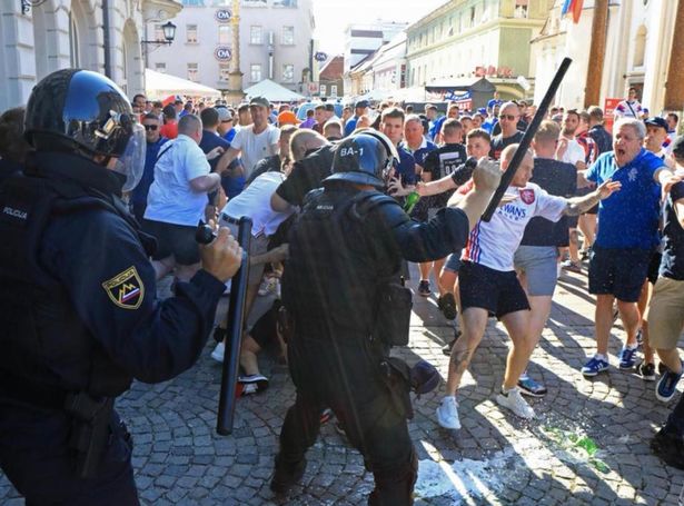 اشتباكات الشرطة السلوفينية وجماهير رينجرز (1)