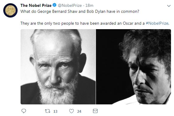 جائزة نوبل تسأل ما هو التشابه بين بوب ديلان وبرنارد شو