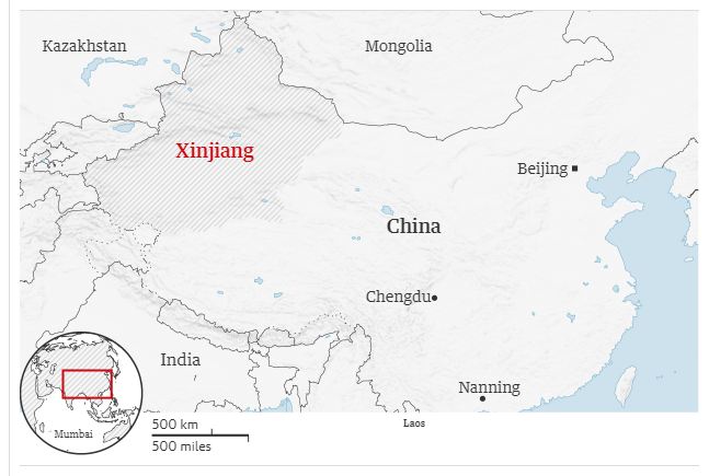 إقليم شينجيانج على خريطة الصين
