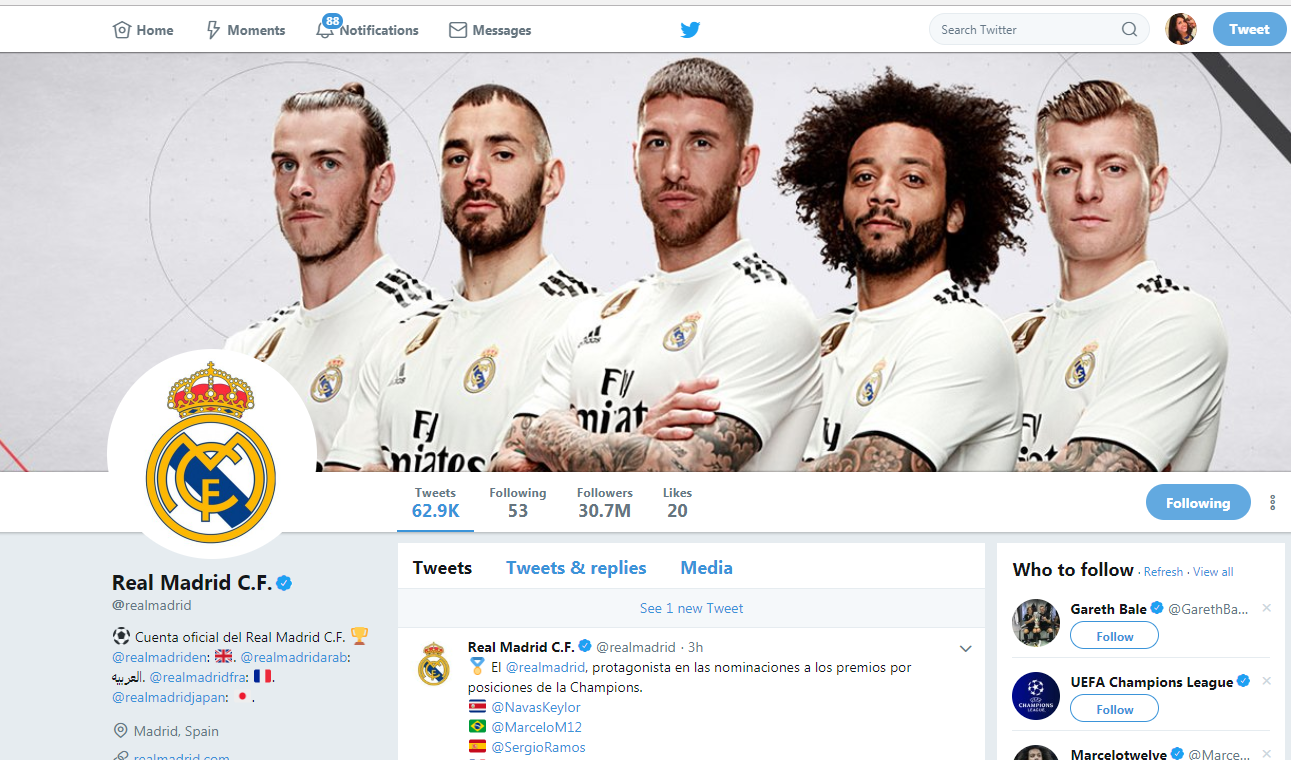صفحة ريال مدريد الرسمية عبر تويتر