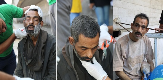 أحد المشردين بعد تغيير ملابسه والحلاقة أحد المشردين بعد تغيير ملابسه والحلاقة