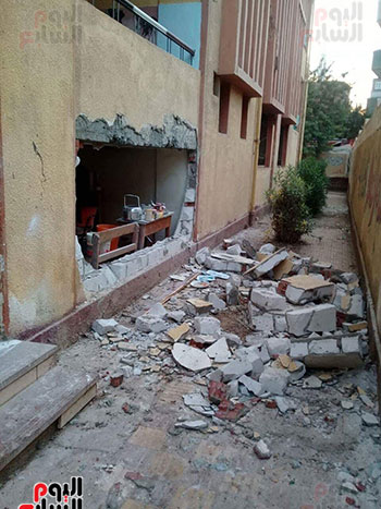 تهشم جدار البوفية الخاصة بالمدرسة نتيجة انفجار أسطوانة البوتاجاز