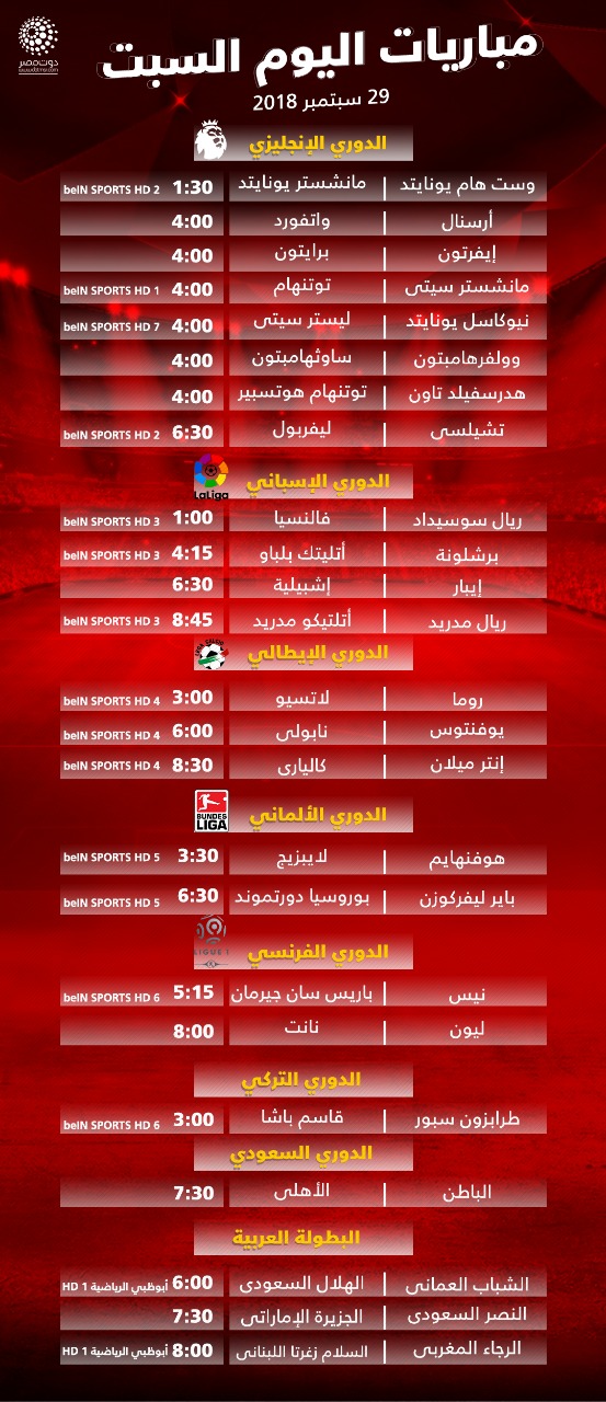 مباريات اليوم السبت