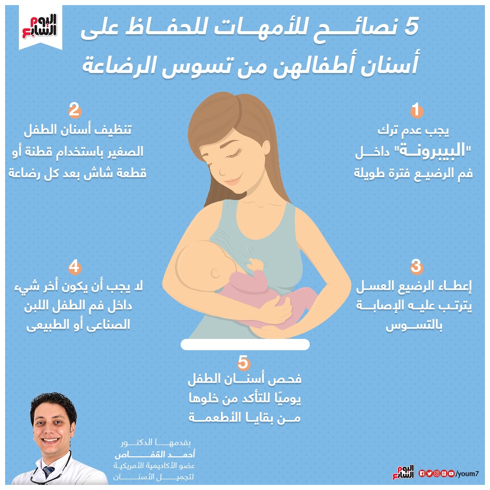 إنفوجراف للدكتور أحمد القفاص يتضمن نصائح للأمهات للحفاظ على الأطفال الرضع