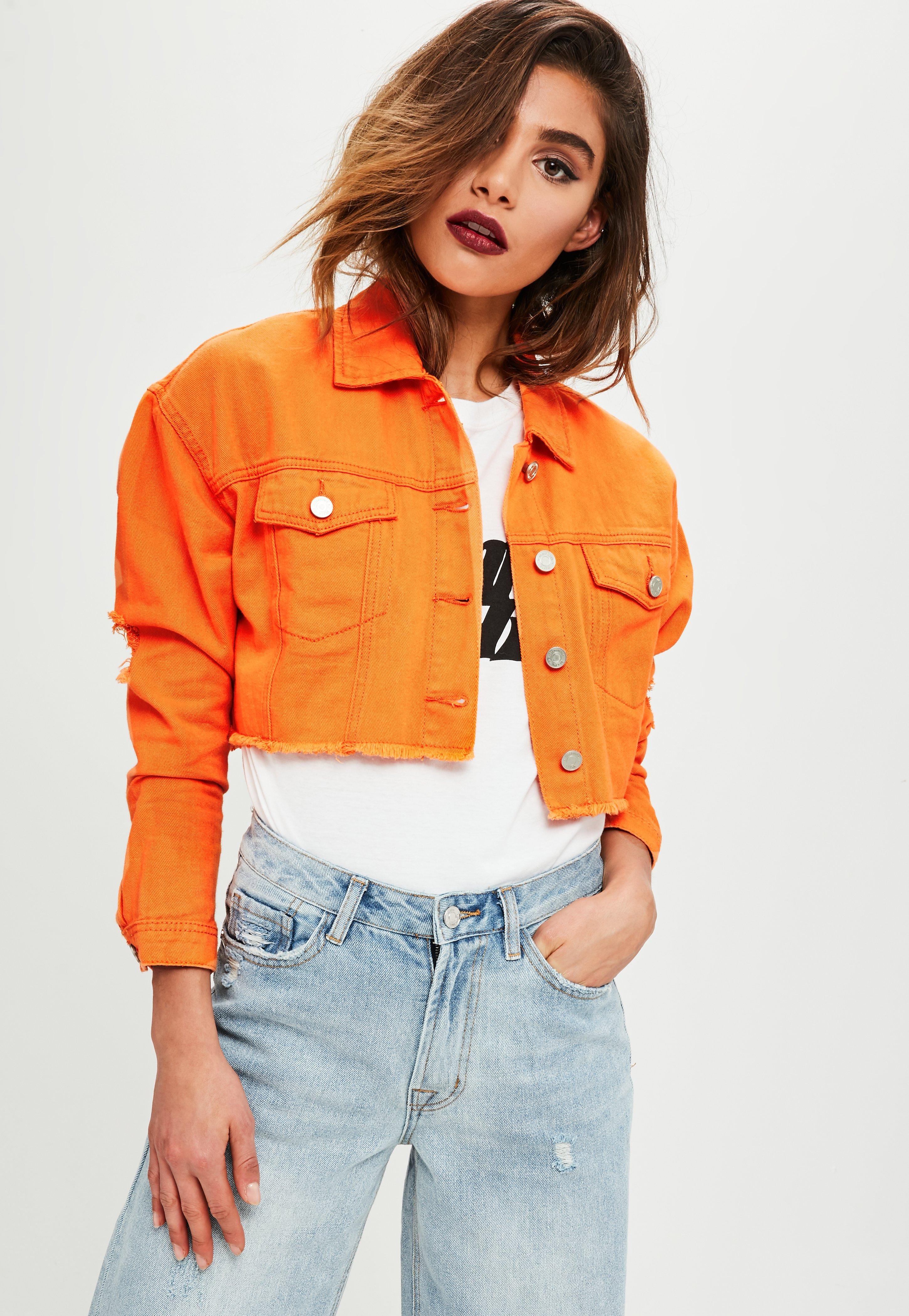 missguided-designer-orange-Orange-Cropped-Denim-Trucker-Jacket
