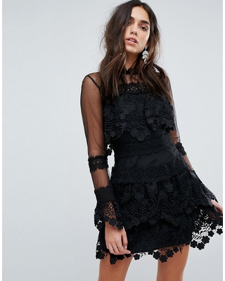 prettylittlething-premium-lace-dress-with-mesh-sleeve-black