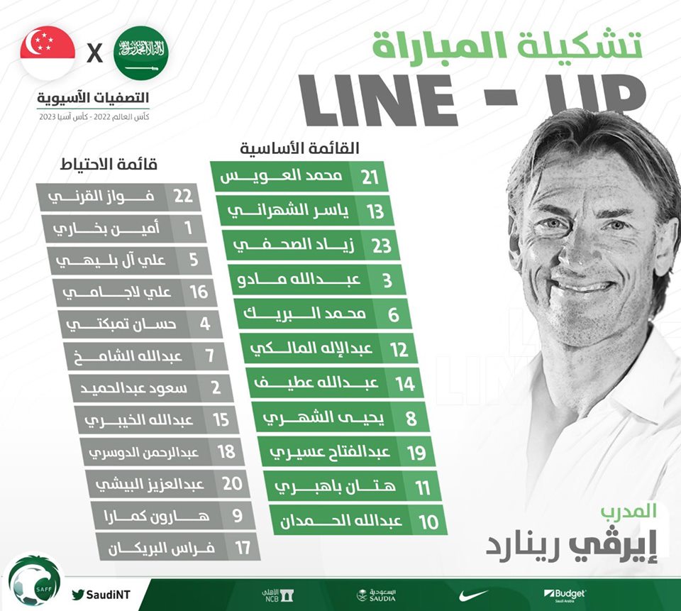 التشكيل الرسمى للسعودية ضد سنغافورة فى تصفيات كأس العالم ...