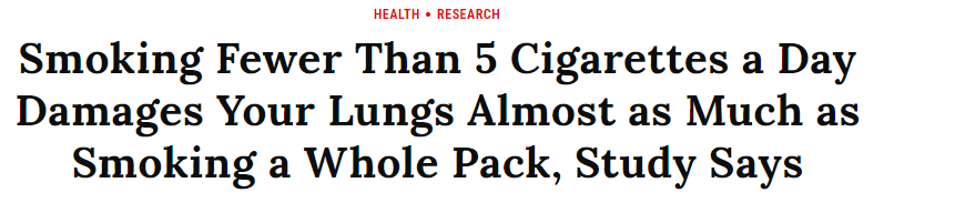 تدخين اقل من 5 سجائر فى اليوم يعادل تدخين علبة كاملة