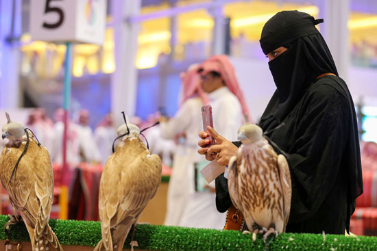 فتاة-سعودية-تلتقط-صورا-تذكارية-لعدد-من-الصقور