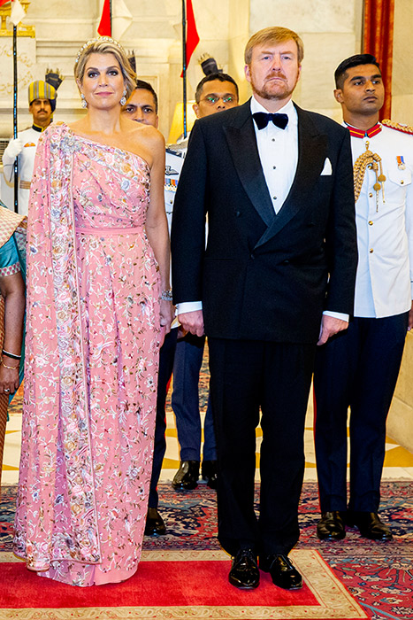 الملكة ماكسيما بفستان وردى منقوش