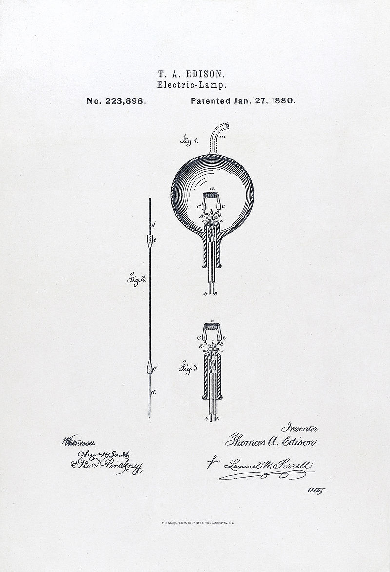 براءة اختراع أمريكية المصباح الكهربائي