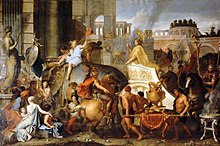 الإسكندر يدخل بابل على عربة الشاه دارا الثالث