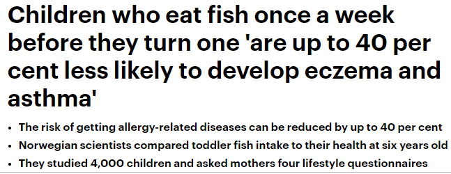 تناول الاطفال الاسماك يحميهم من الاكزما والربو