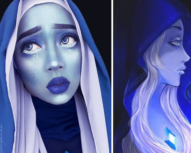 فنانة مكياج تستغل حجابها ببراعة لتقمص شخصيات كرتونية  777960-الماسة-الزرقاء