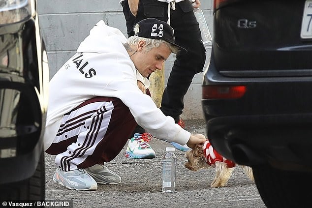جاستين بيبر يداعب كلب في شوارع نيويورك
