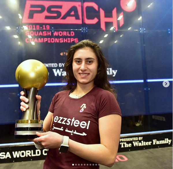 نور الشربيني مع بطولة العالم الثالثة في تاريخها