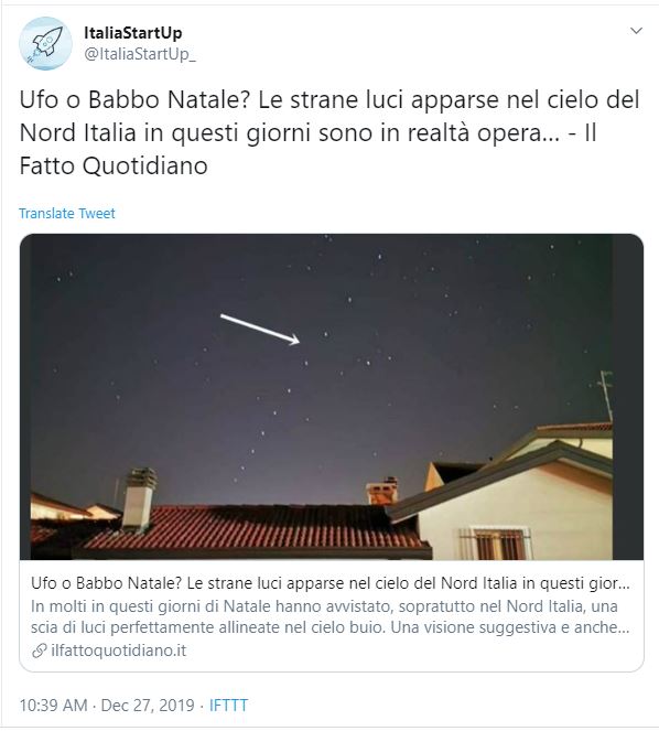 تقرير الصحيفة الإيطالية عن الأضواء الغريبة فى السماء
