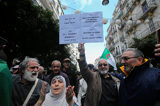 متظاهر يرفع لافتة يطالب بها بدولة مدنية