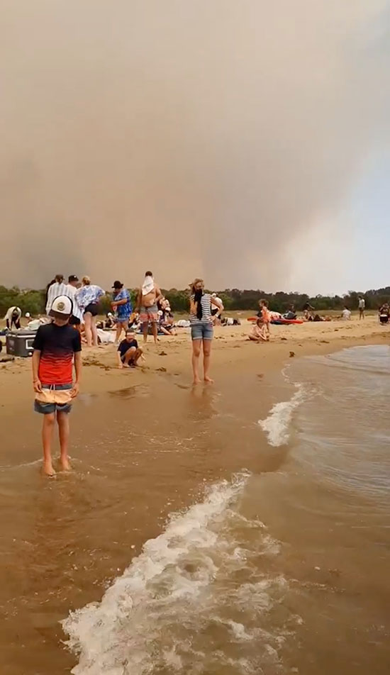 استراليون على الشاطئ هربا من نار الحرائق