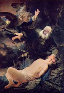لوحة الملاك يمنع التضحية بإسحاق للرسام الهولندي رامبرانت فان راين