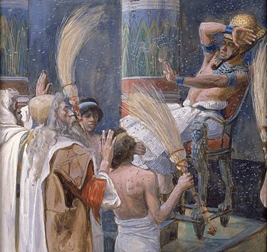 الضربة الرابعة من ضربات مصر، بغزو الذباب قوم فرعون، بريشة جيمس تيسوت، القرن التاسع عشر.
