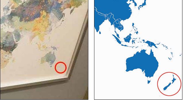 صورة توضح عدم وجود دولة نيوزولاندا على الخريطة